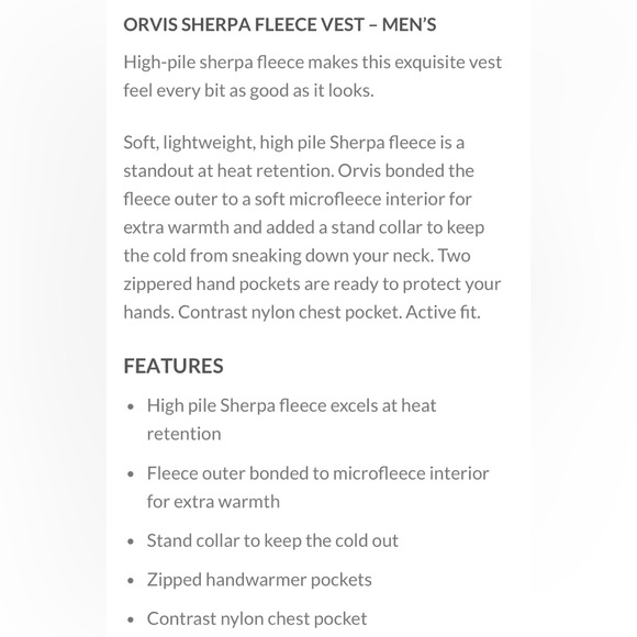 Orvis Sherpa Fleece Vest Medium - Picture 5 of 10